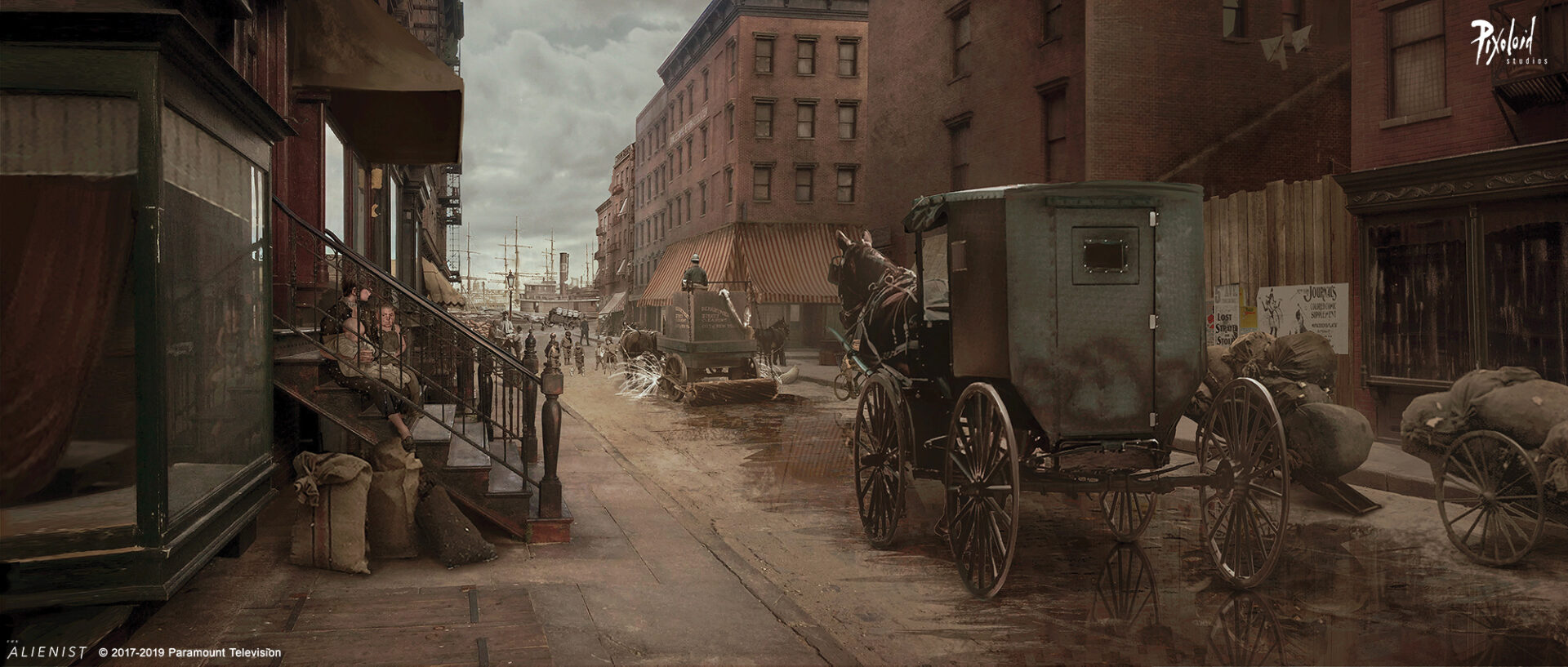 1800s New York street, keyframe Concept art for The Alienist