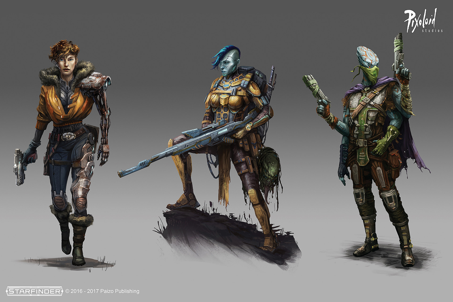 Character illustrations for a scifi rpg by Paizo publishing